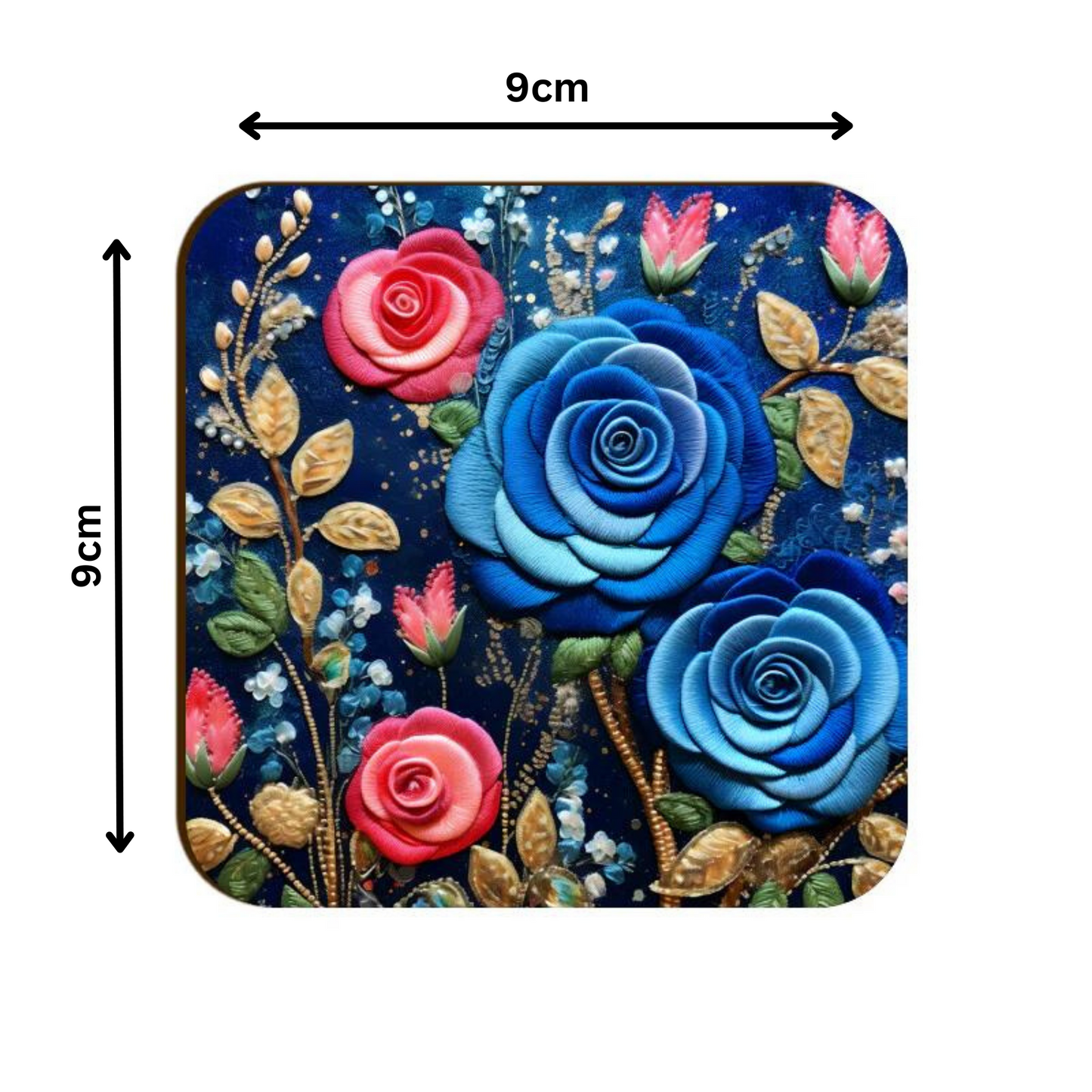 3D flowers Embroidery Design Square Coaster