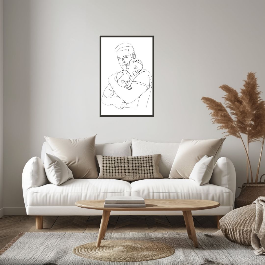 Daddy and Newborn Baby One Line Art