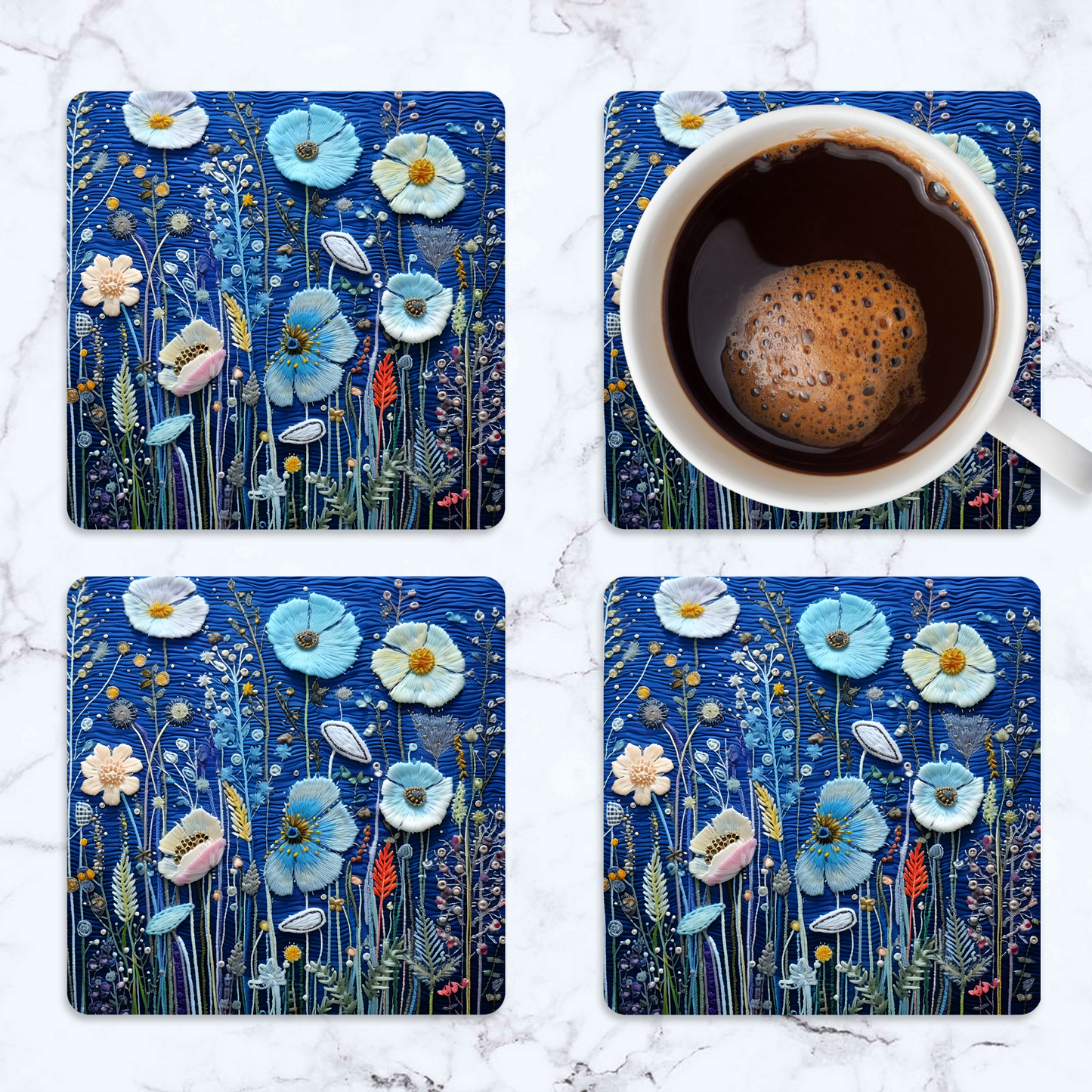 3D flowers Embroidery Design Square Coaster