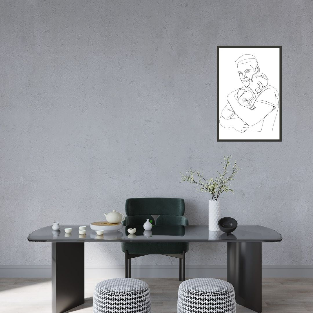 Daddy and Newborn Baby One Line Art
