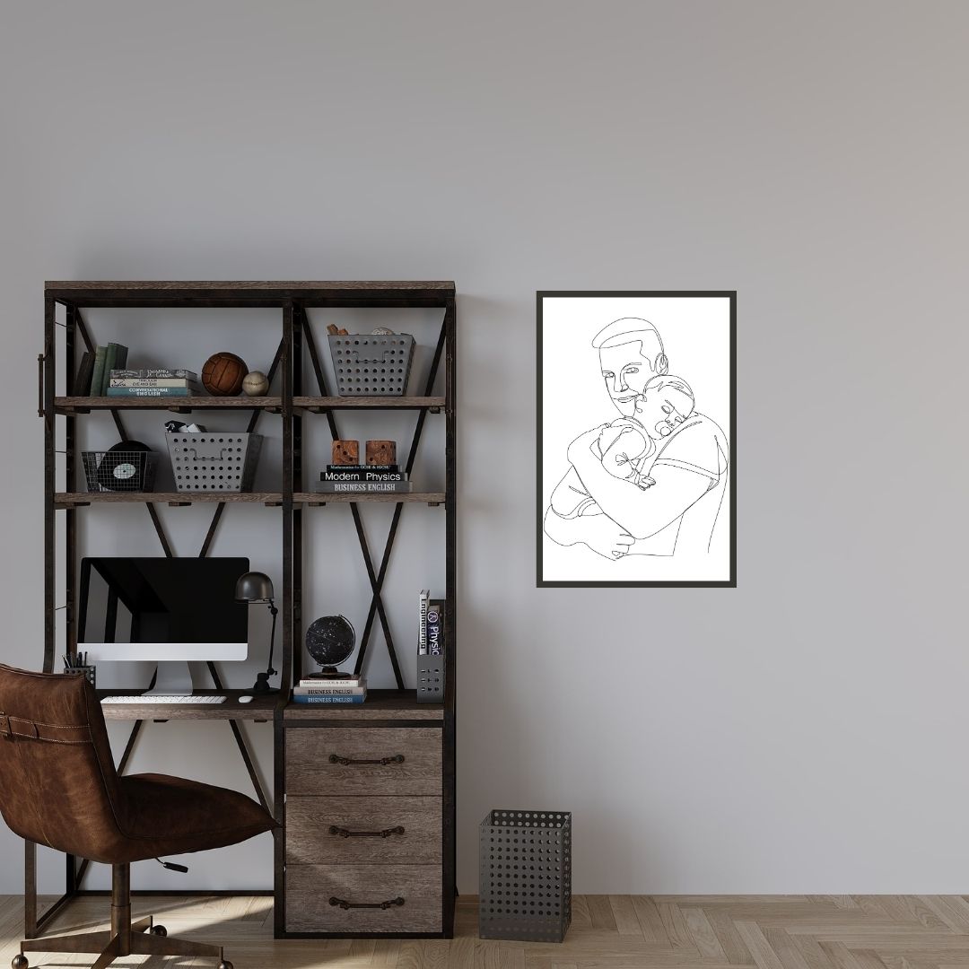 Daddy and Newborn Baby One Line Art