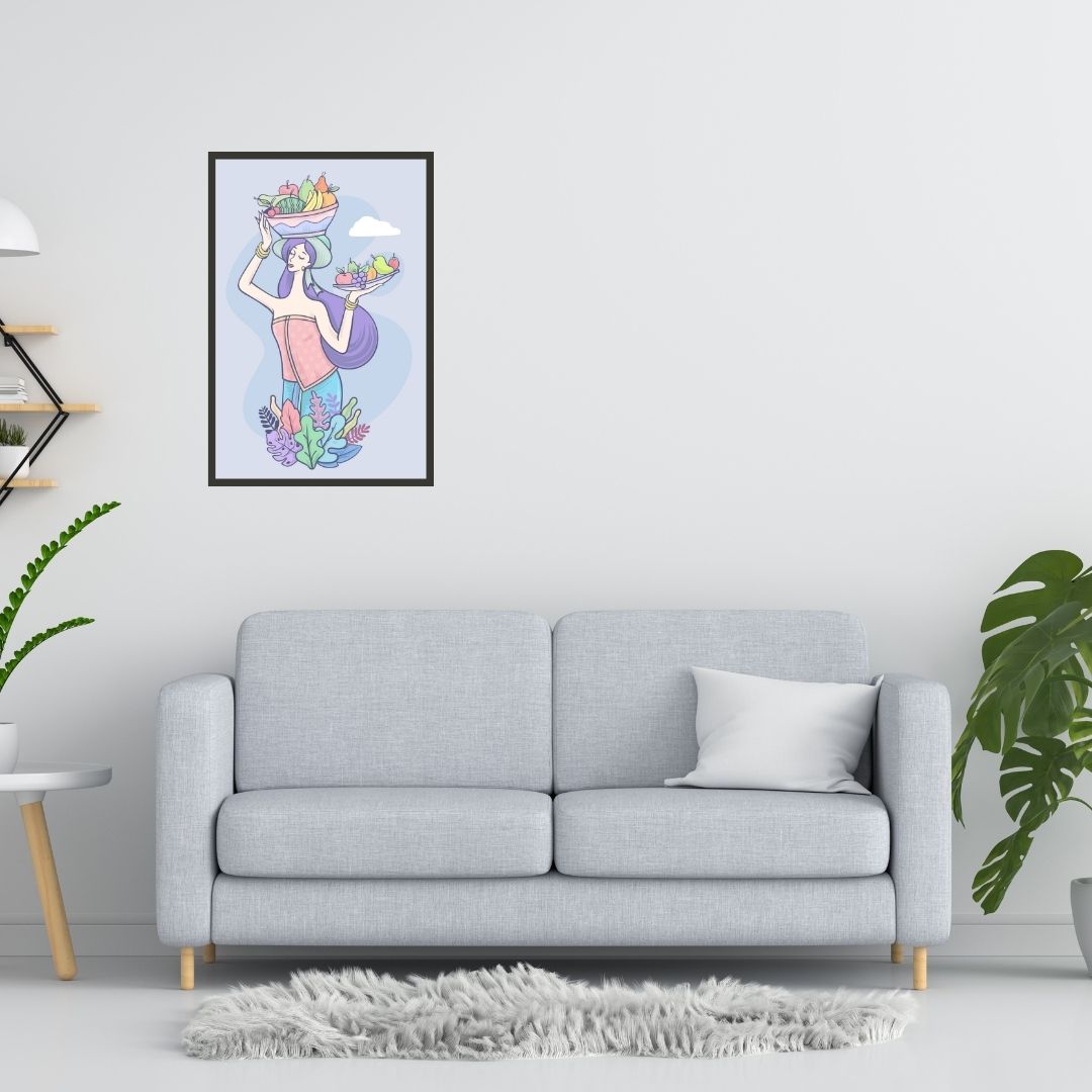 Women with basket of Fruits Wall Art