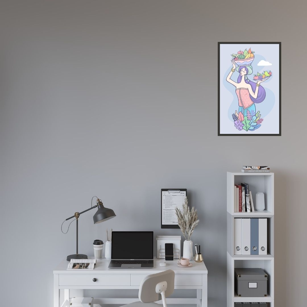 Women with basket of Fruits Wall Art