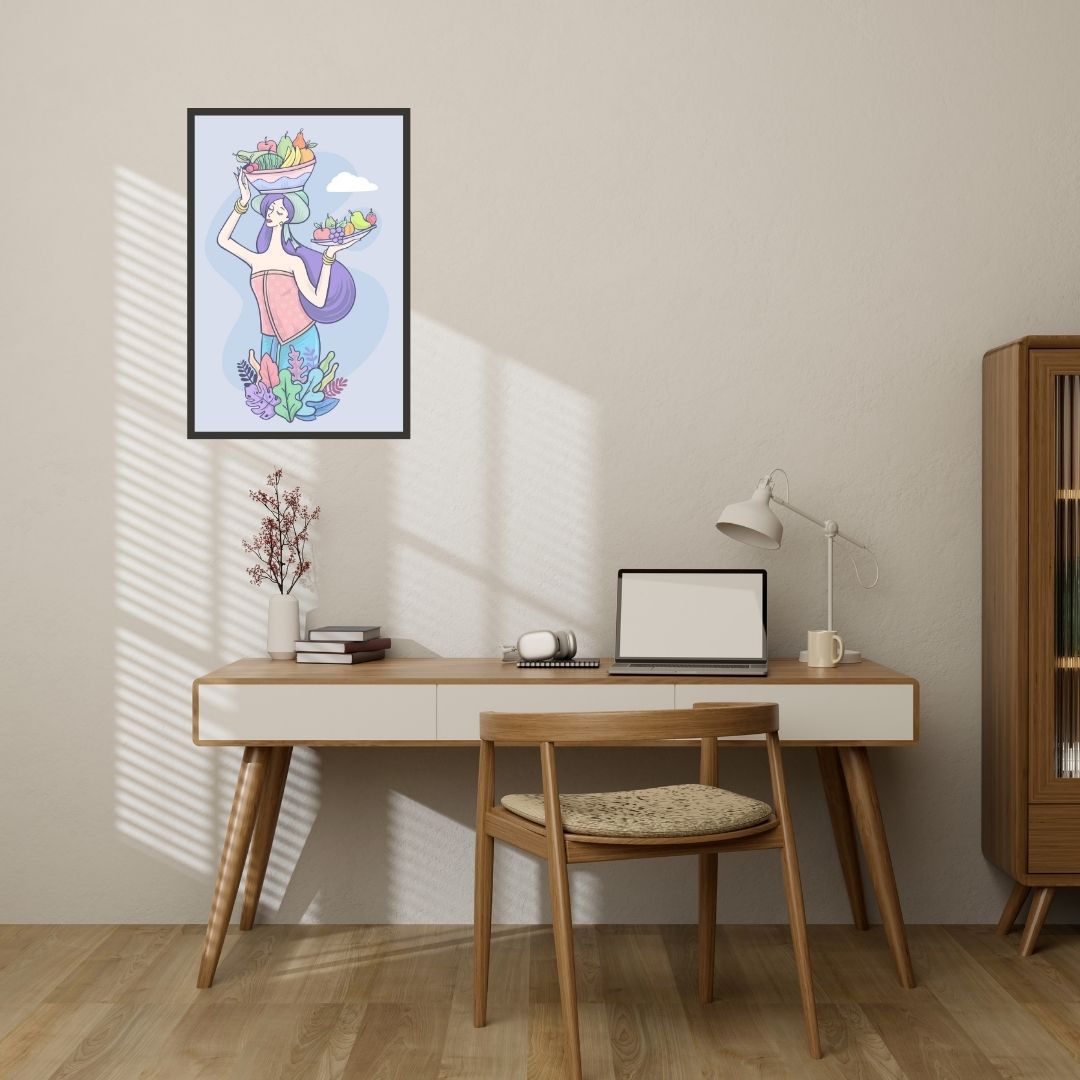 Women with basket of Fruits Wall Art