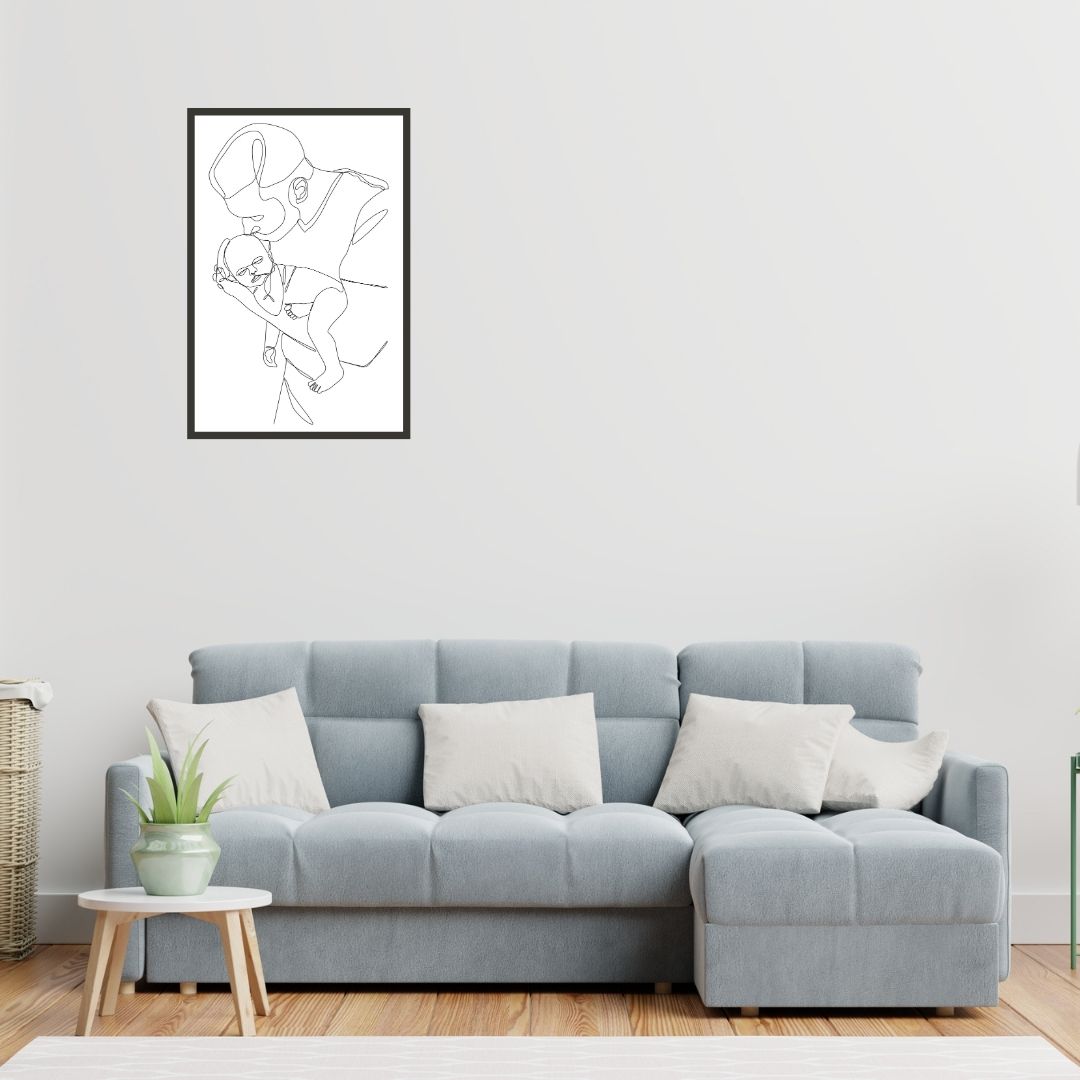 Daddy and Newborn Baby One Line Art