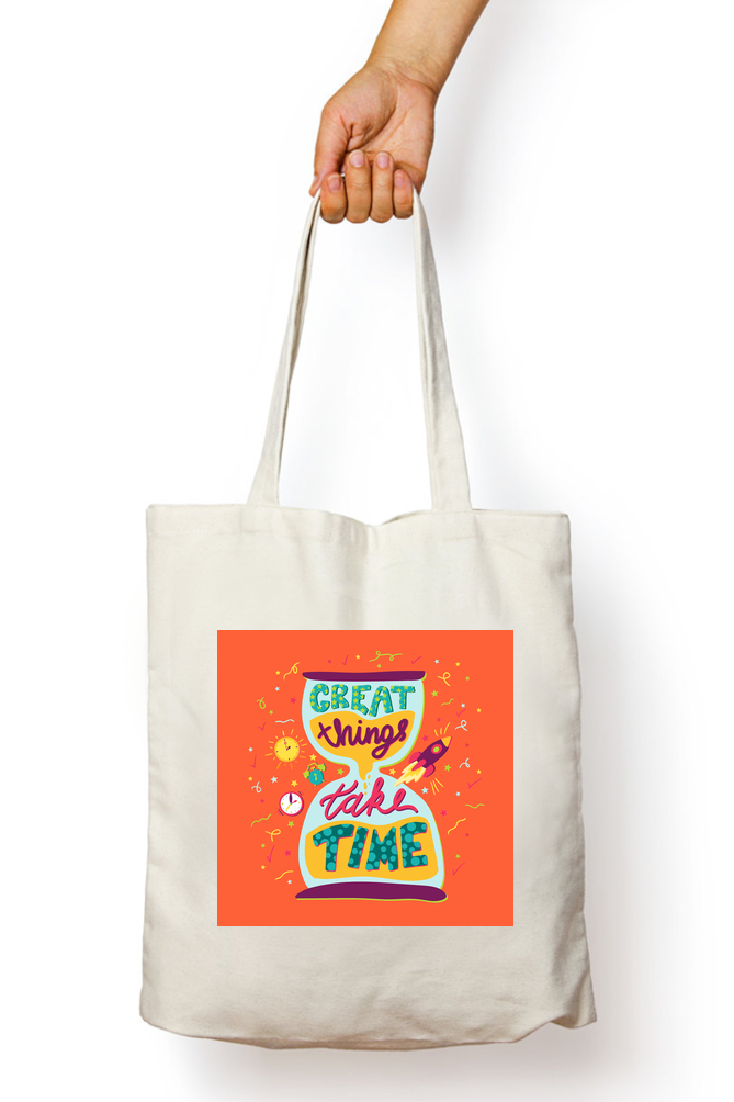 Great Things Takes Time - Tote Bags with Zipper