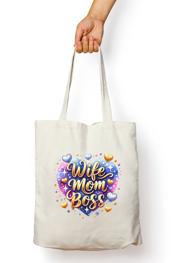 Wife Mom Boss Heart Design - Tote Bags with Zipper