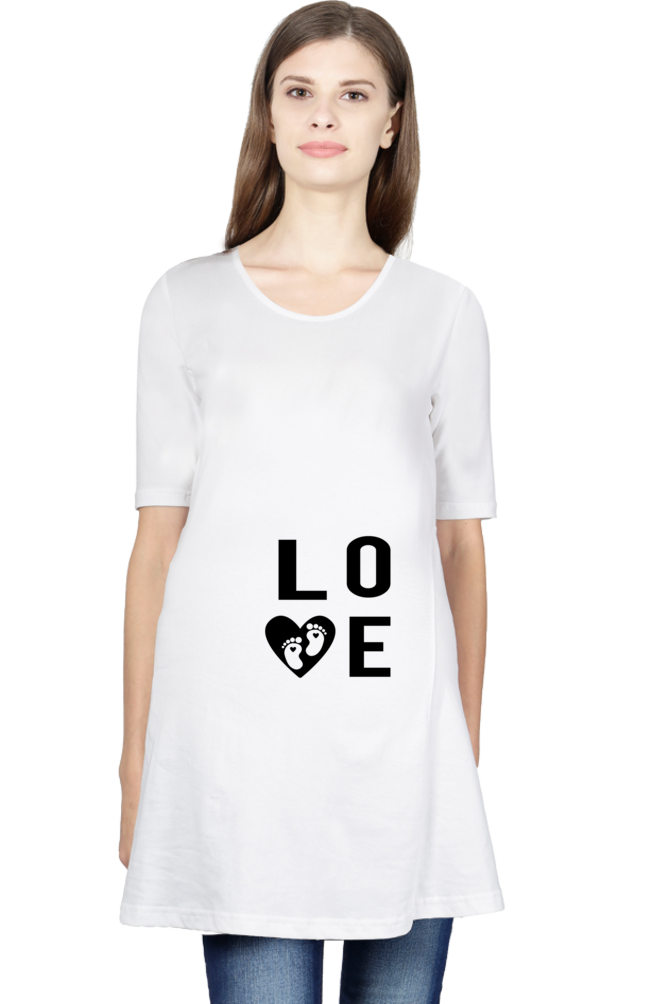 Maternity Half Sleeve T-Shirt with Baby Love Footprint Design