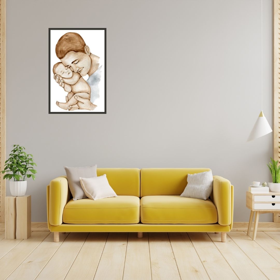 Daddy and Newborn Baby One Line Art