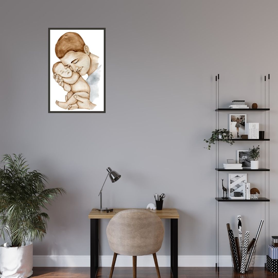 Daddy and Newborn Baby One Line Art