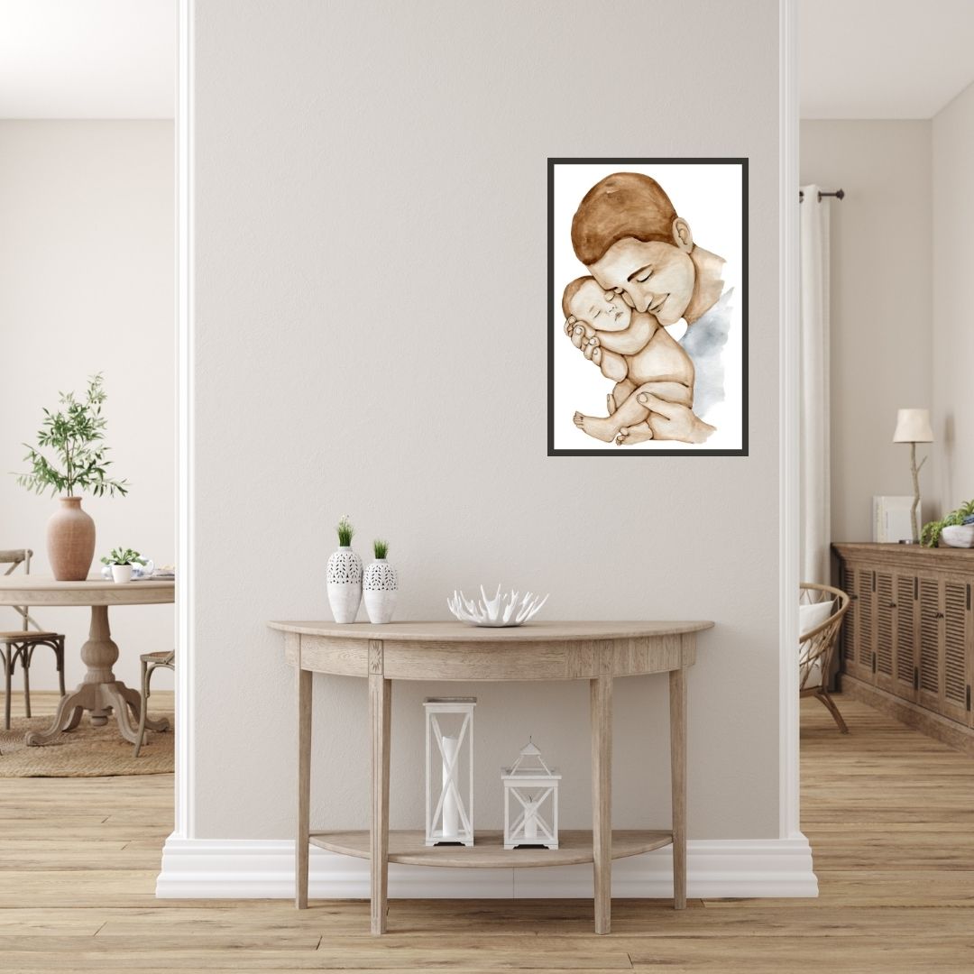 Daddy and Newborn Baby One Line Art