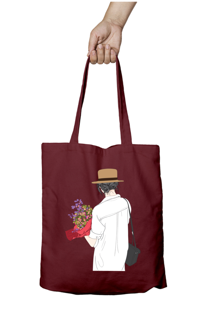 Beautiful Woman holding flower Tote Bags with Zipper