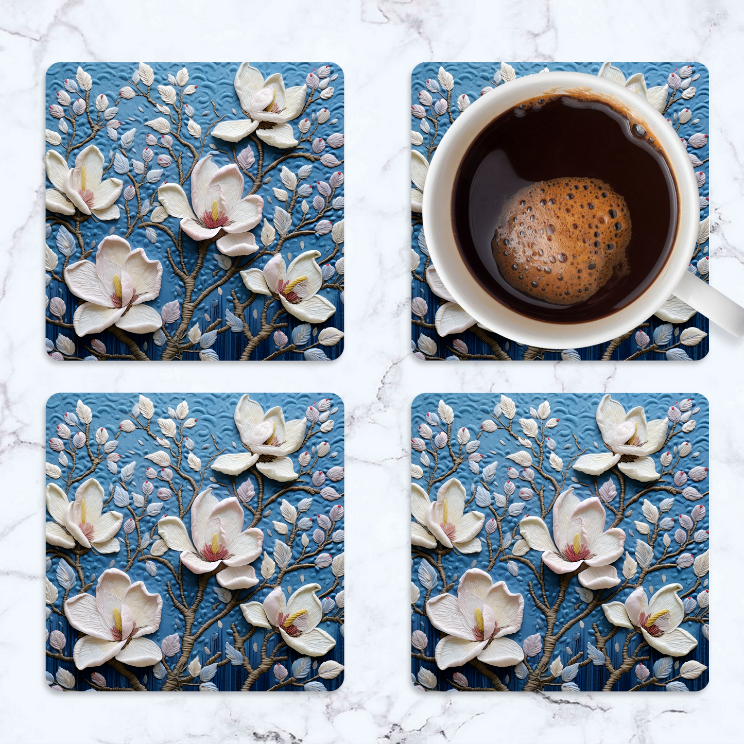 3D flowers Embroidery Design square coaster