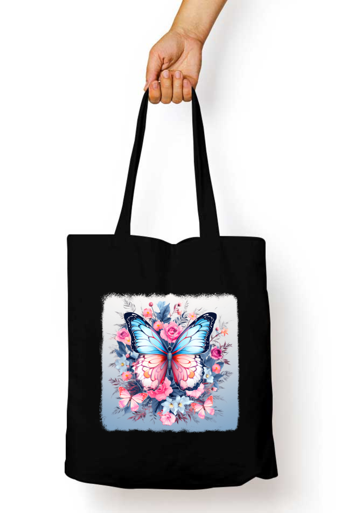 Butterfly with Flower Tote Bags with Zipper