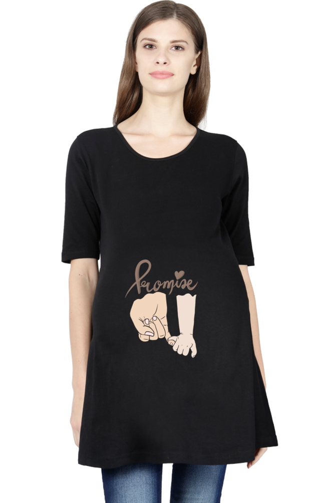 Maternity Half Sleeve T-Shirt with Mother and Baby Holding Hands with Promise Design
