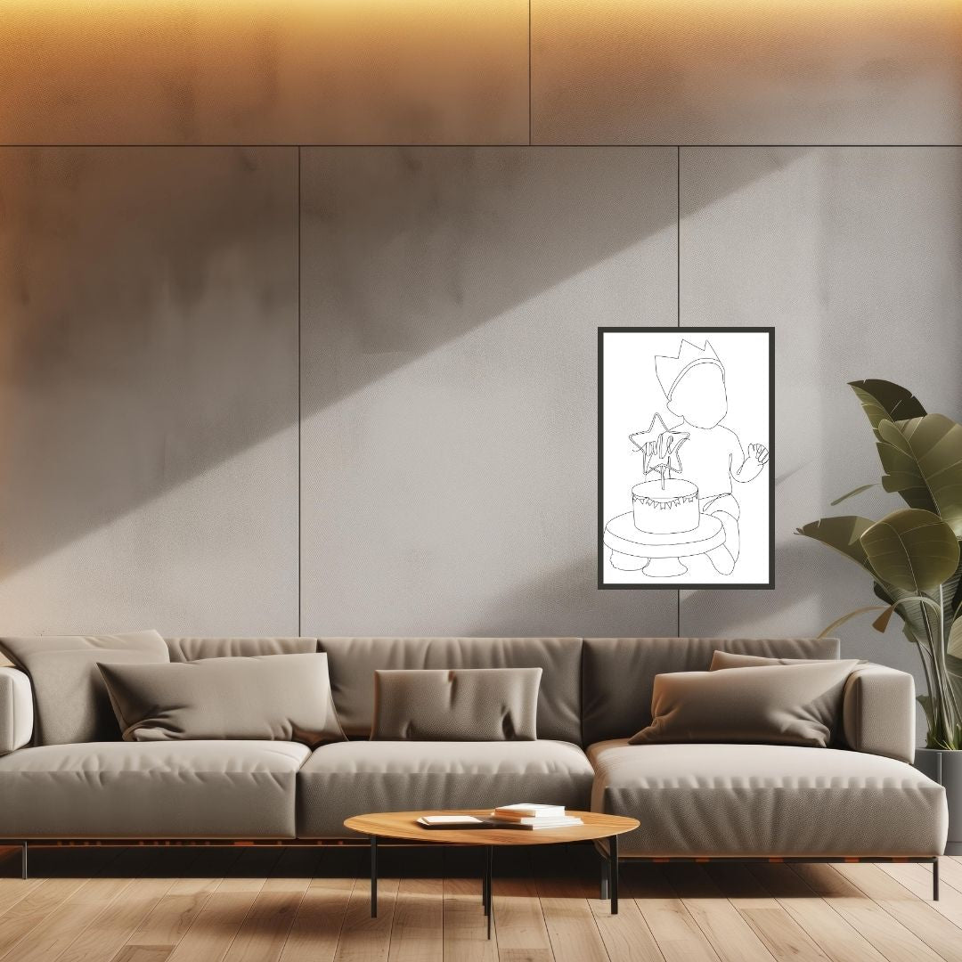 First Birthday Poster One Line Art
