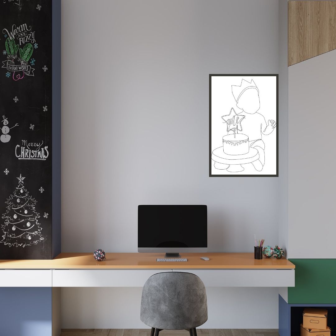 First Birthday Poster One Line Art