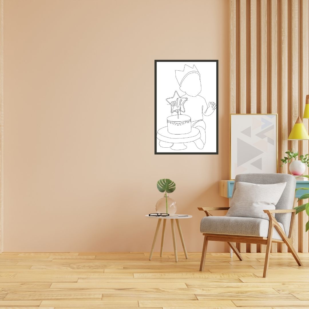 First Birthday Poster One Line Art