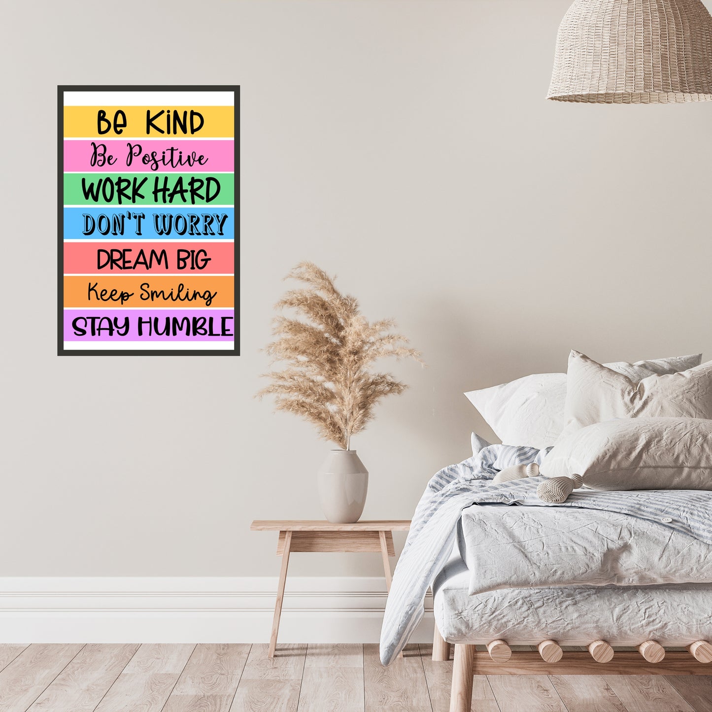 Be Kind,Be Positive,Work Hard,Dont Worry, Dream Big, Keep Smiling, Stay Humble Wall Art
