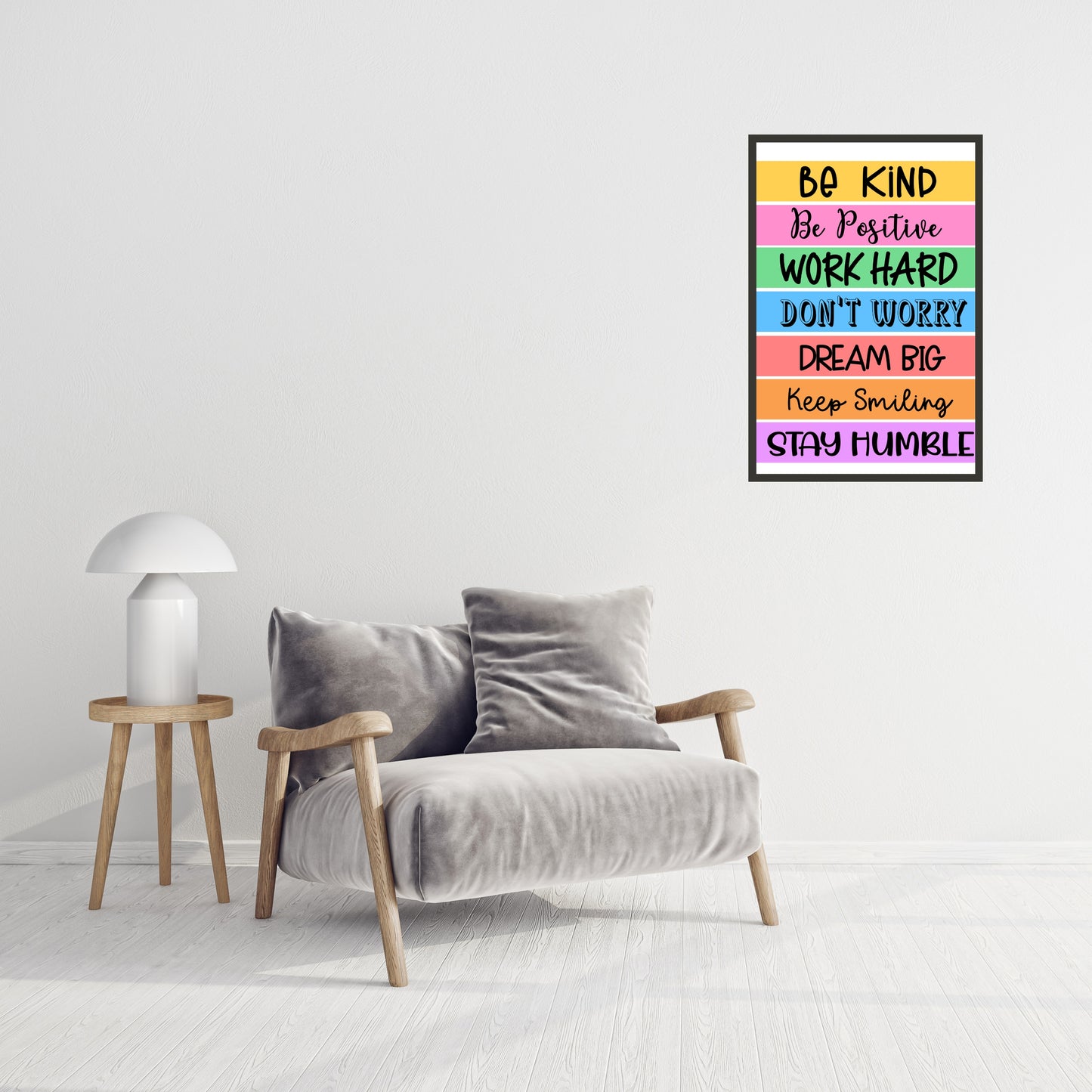 Be Kind,Be Positive,Work Hard,Dont Worry, Dream Big, Keep Smiling, Stay Humble Wall Art