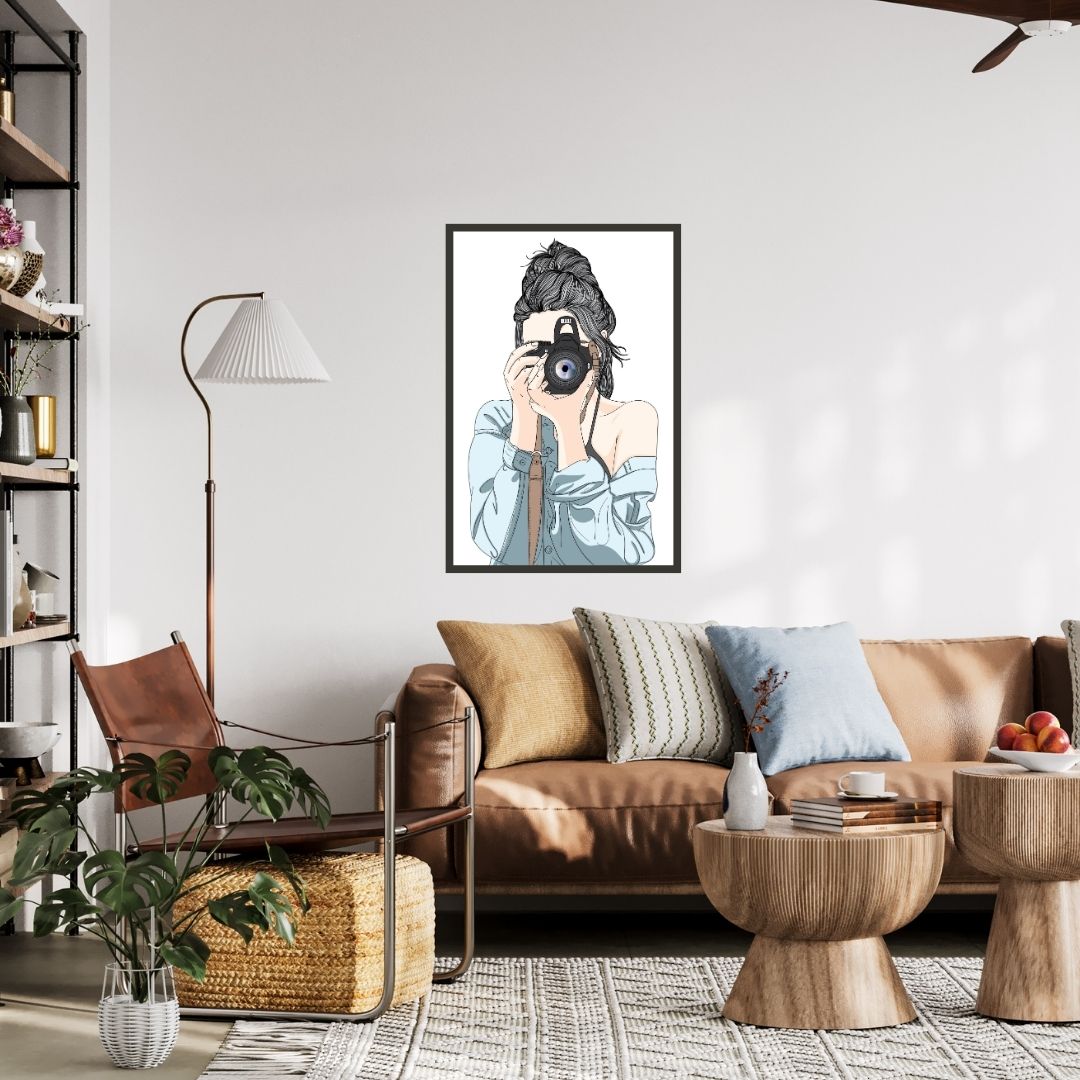 Female Photographer with a Professional Camera Wall Art