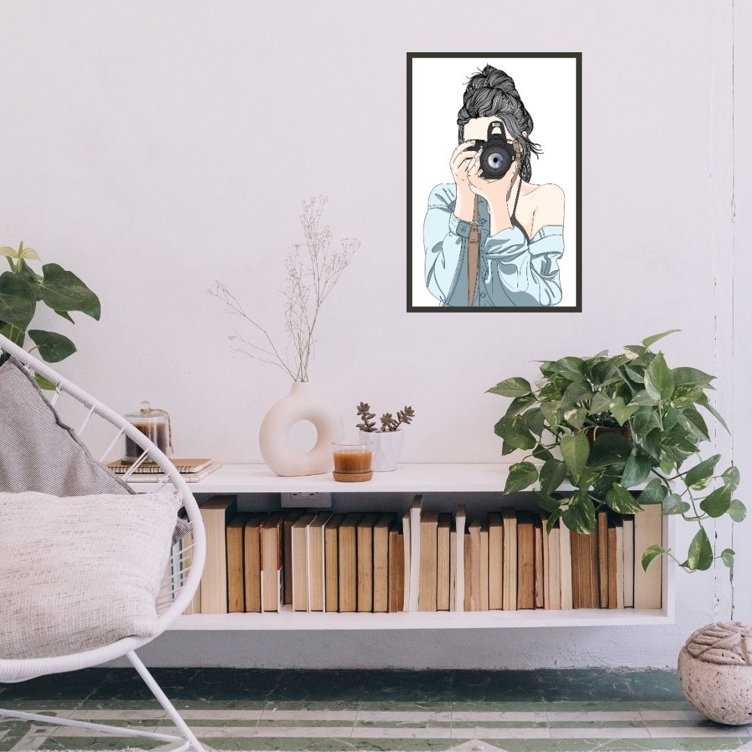 Female Photographer with a Professional Camera Wall Art
