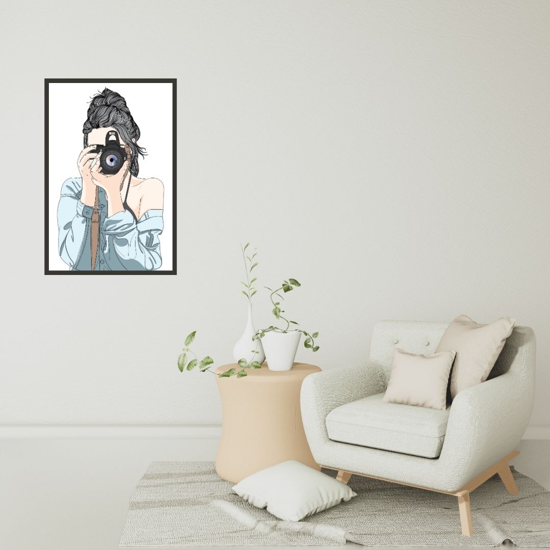 Female Photographer with a Professional Camera Wall Art
