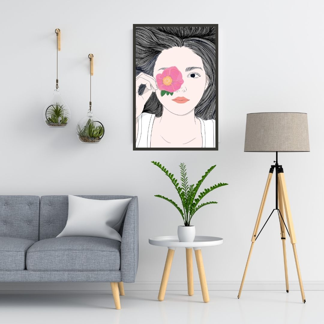 Girl with Long Hair and Flowers Wall Art