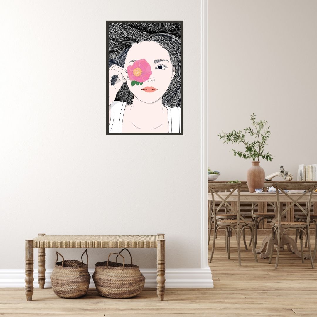 Girl with Long Hair and Flowers Wall Art