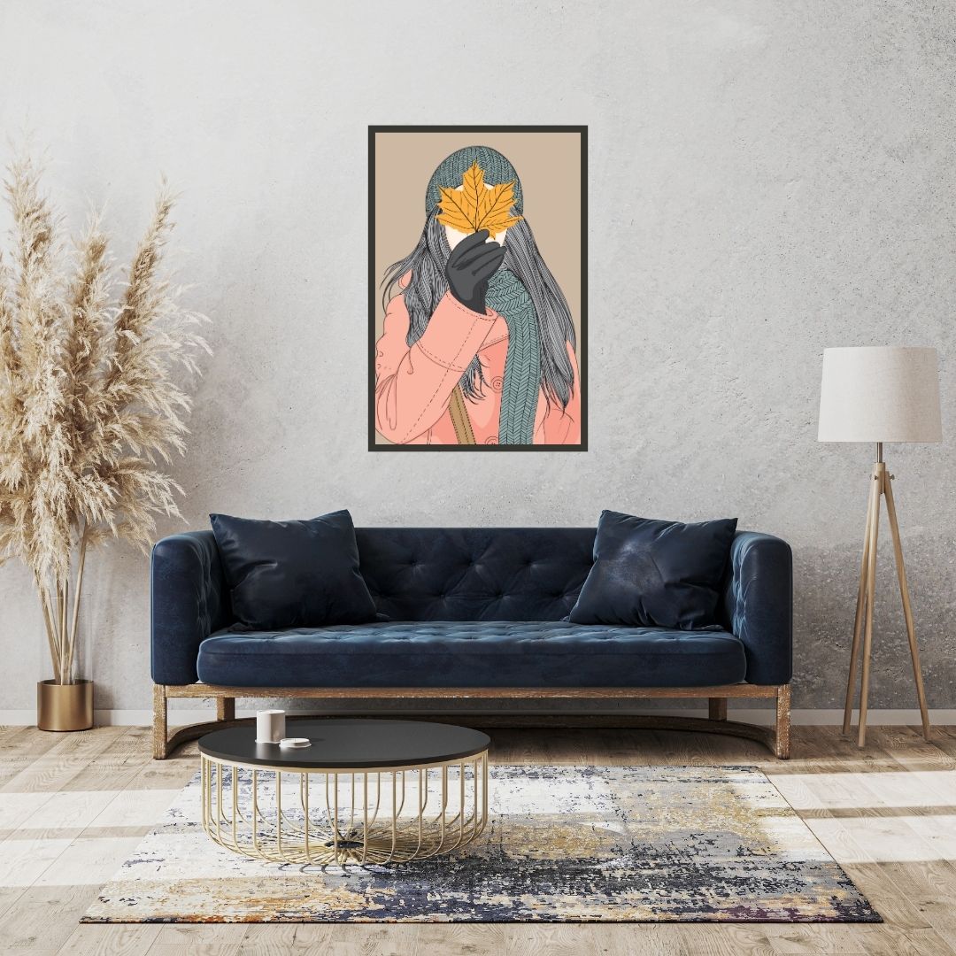 Cute Girl holding leaves in autumn Wall Art