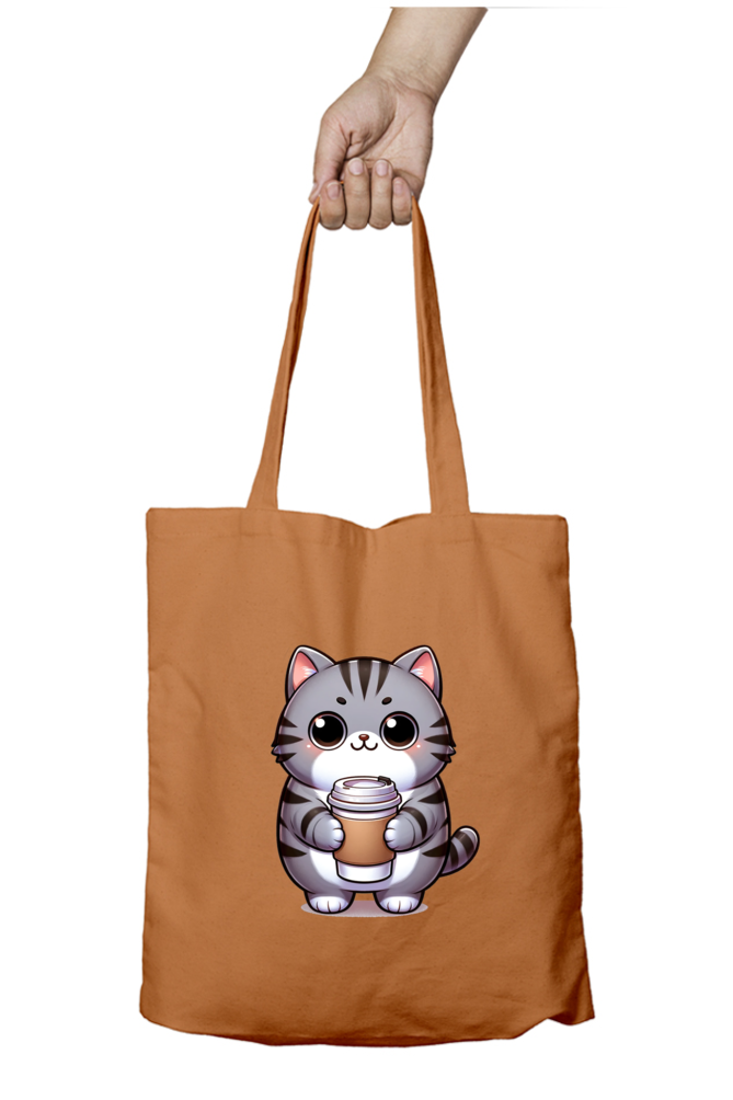 Cute Cat with Coffee Tote Bags with Zipper