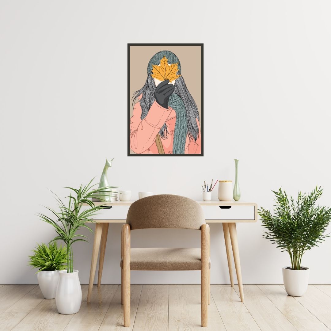 Cute Girl holding leaves in autumn Wall Art