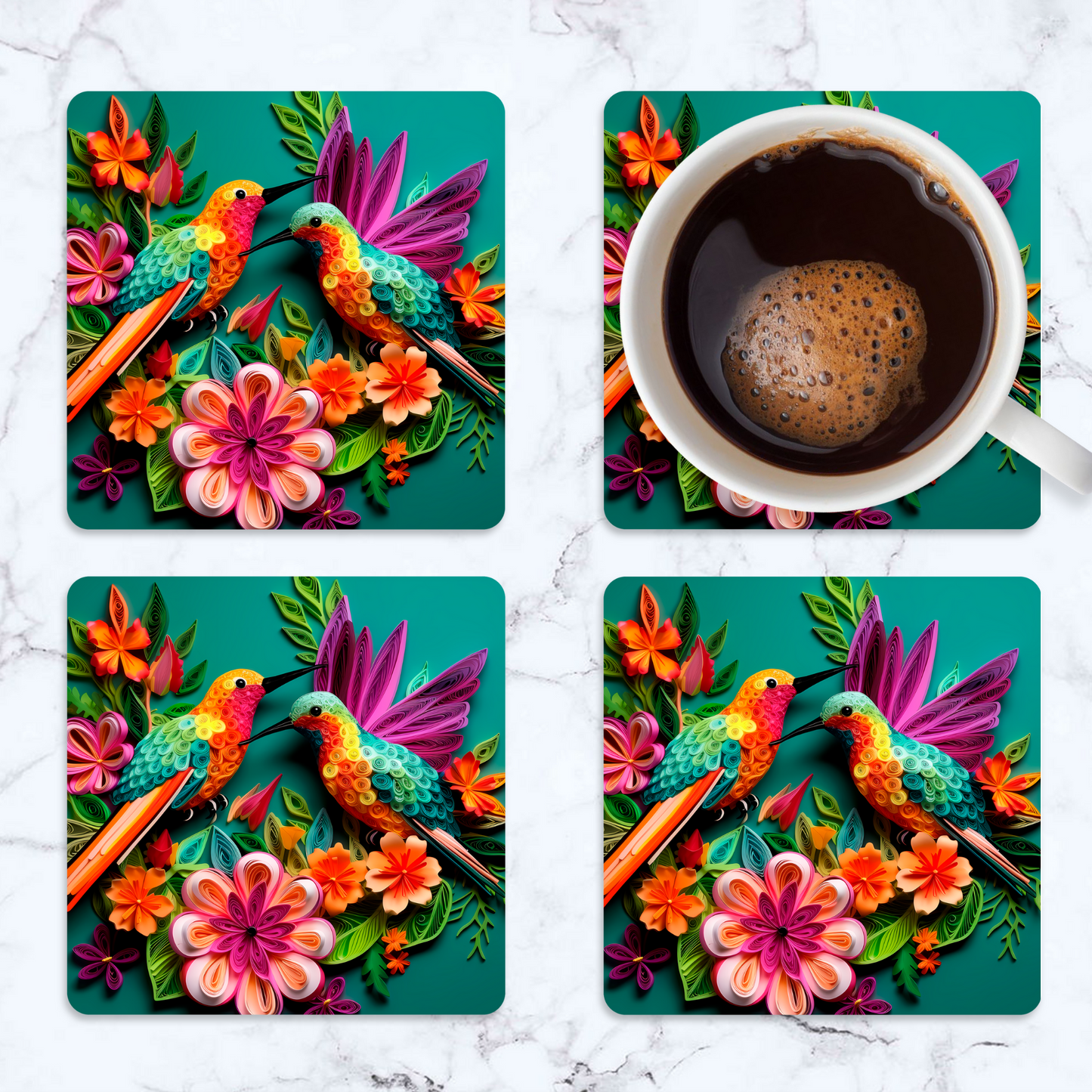 3D Humming Bird Square Coaster