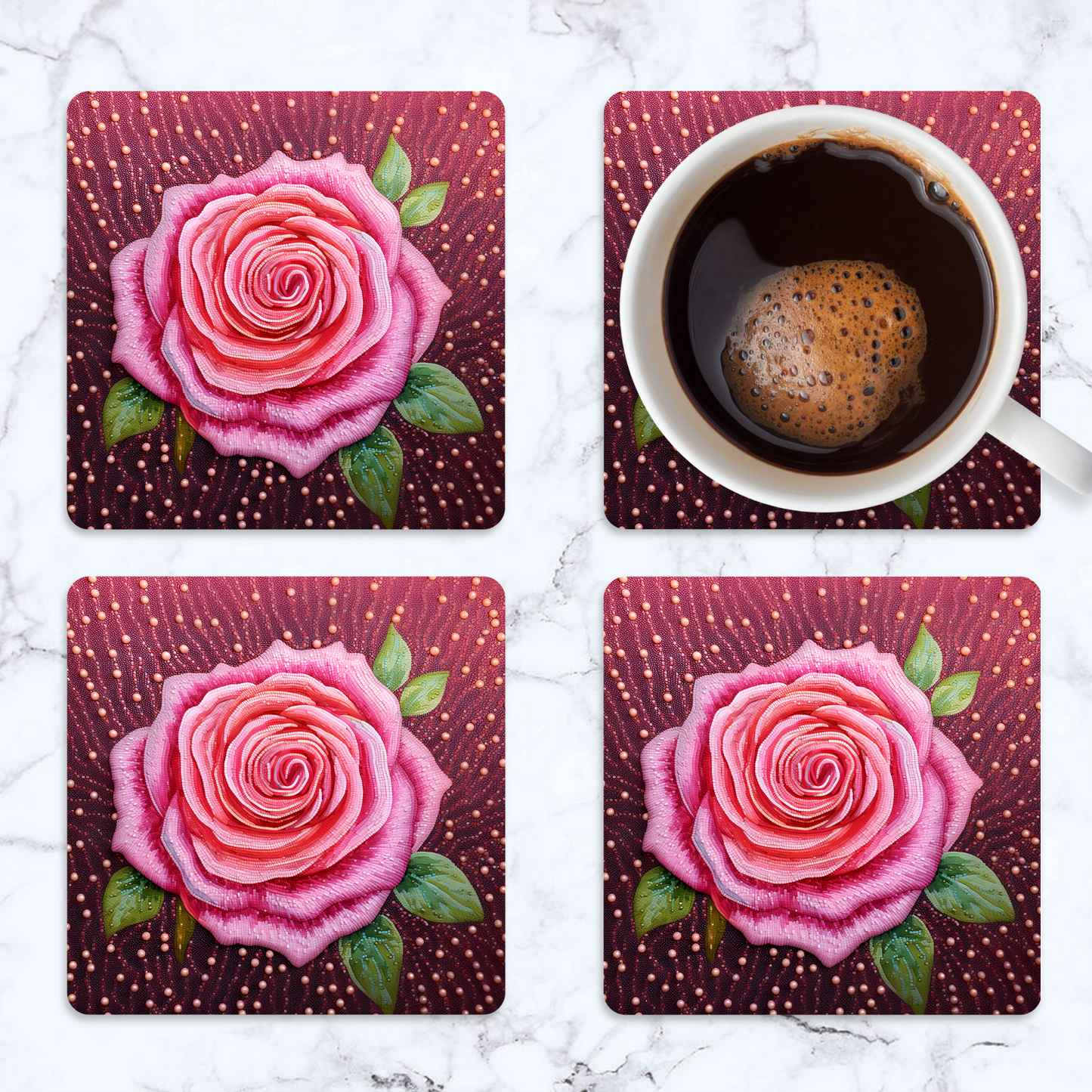 3D flowers Embroidery Design Square Coaster