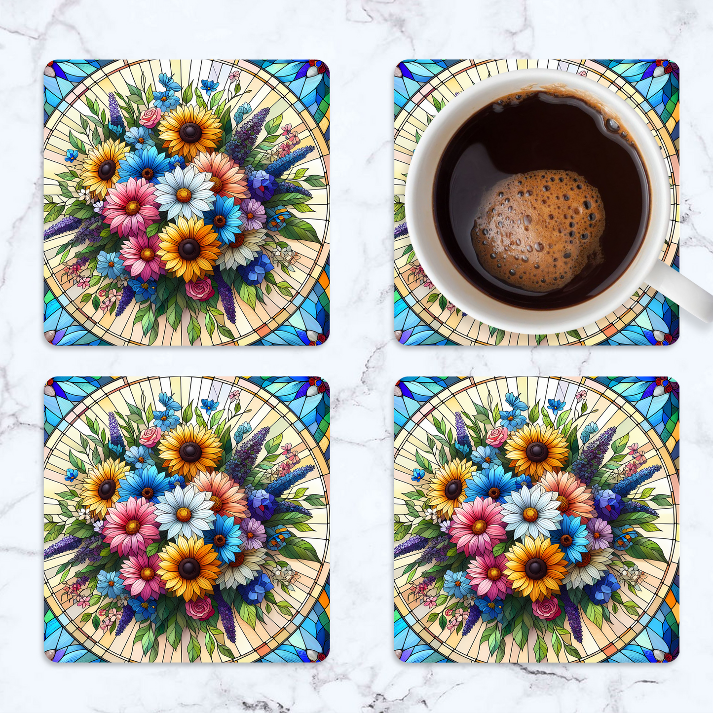 Summer Flowers Square Coasters