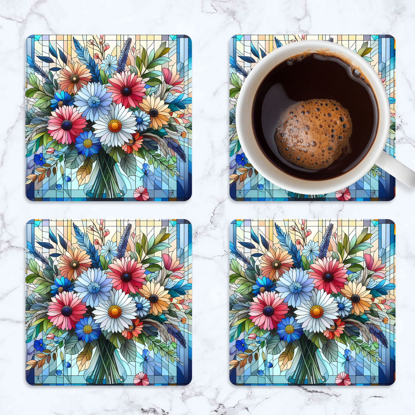 Summer Flowers Square Coasters