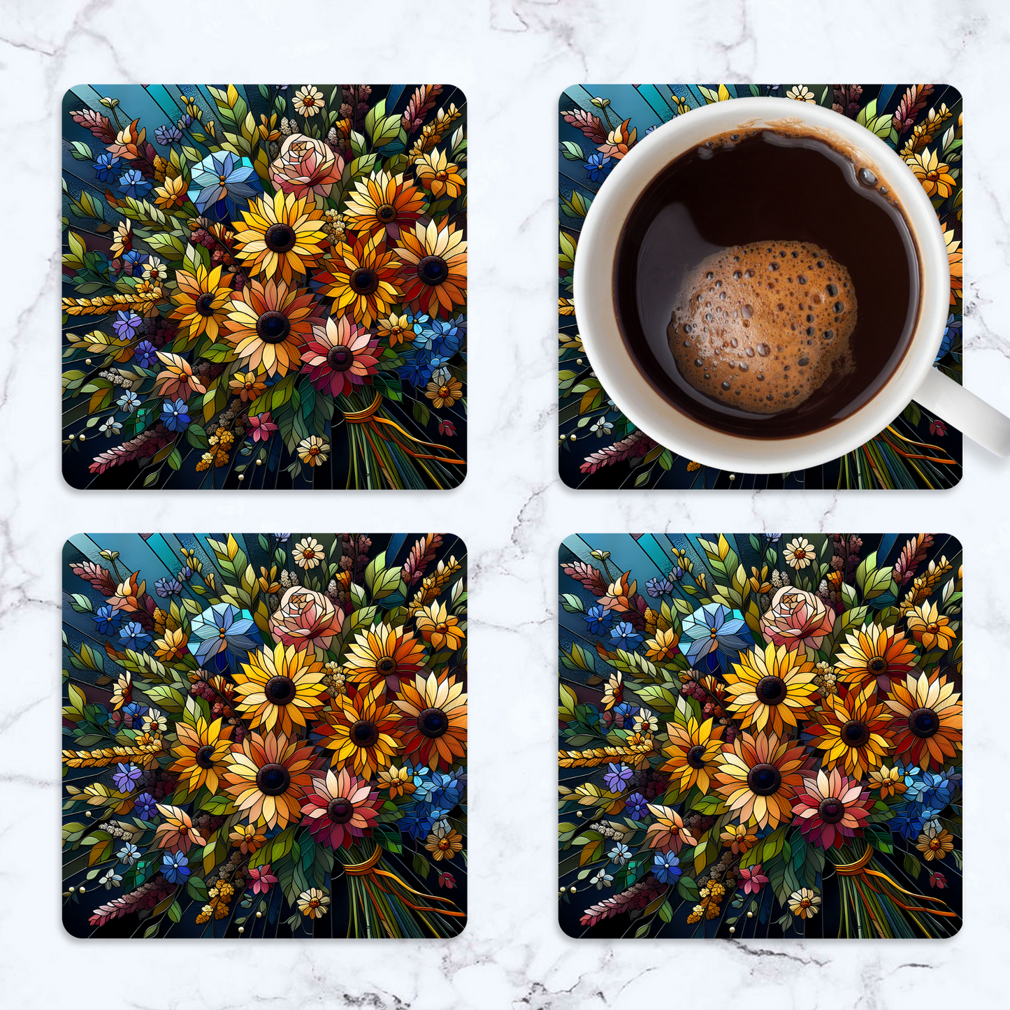 Summer Flowers Square Coasters