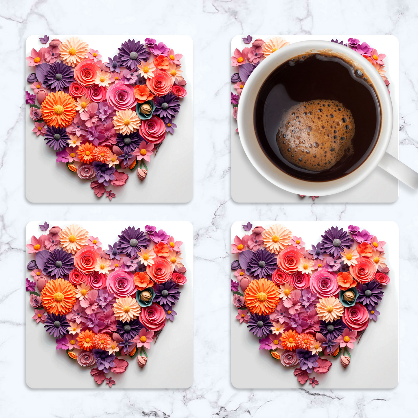 3D Flower Heart Square Coaster