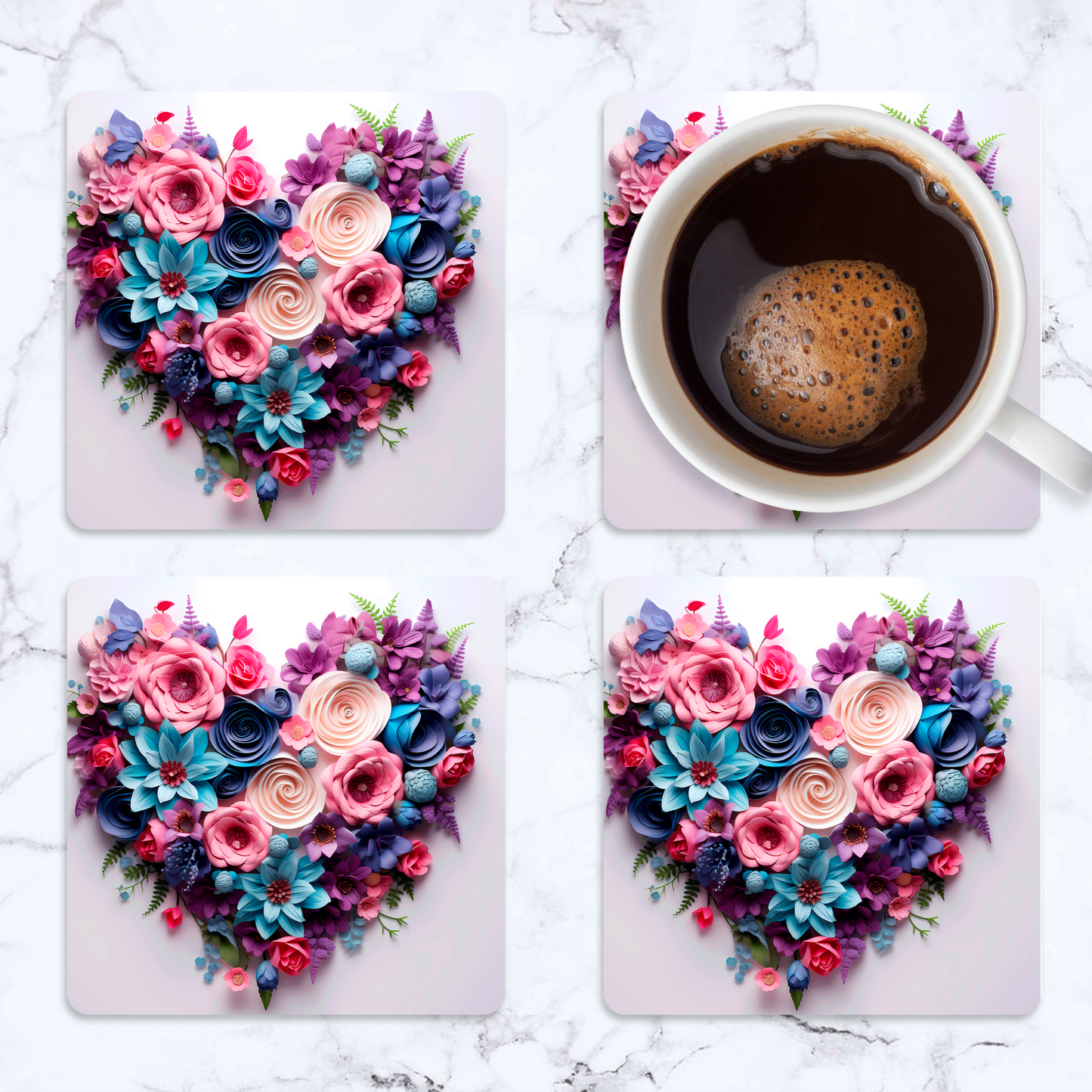 3D Flower Heart Square Coaster