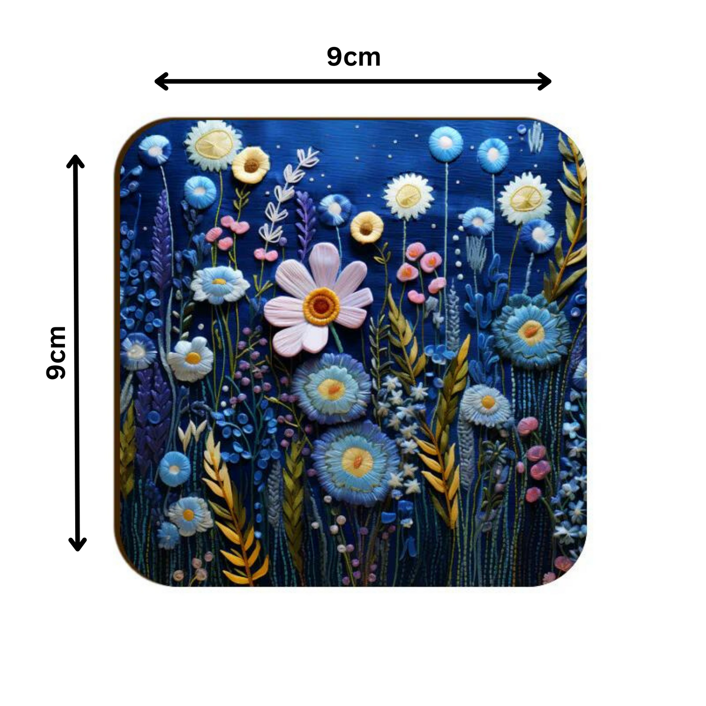 3D flowers Embroidery Design square coaster
