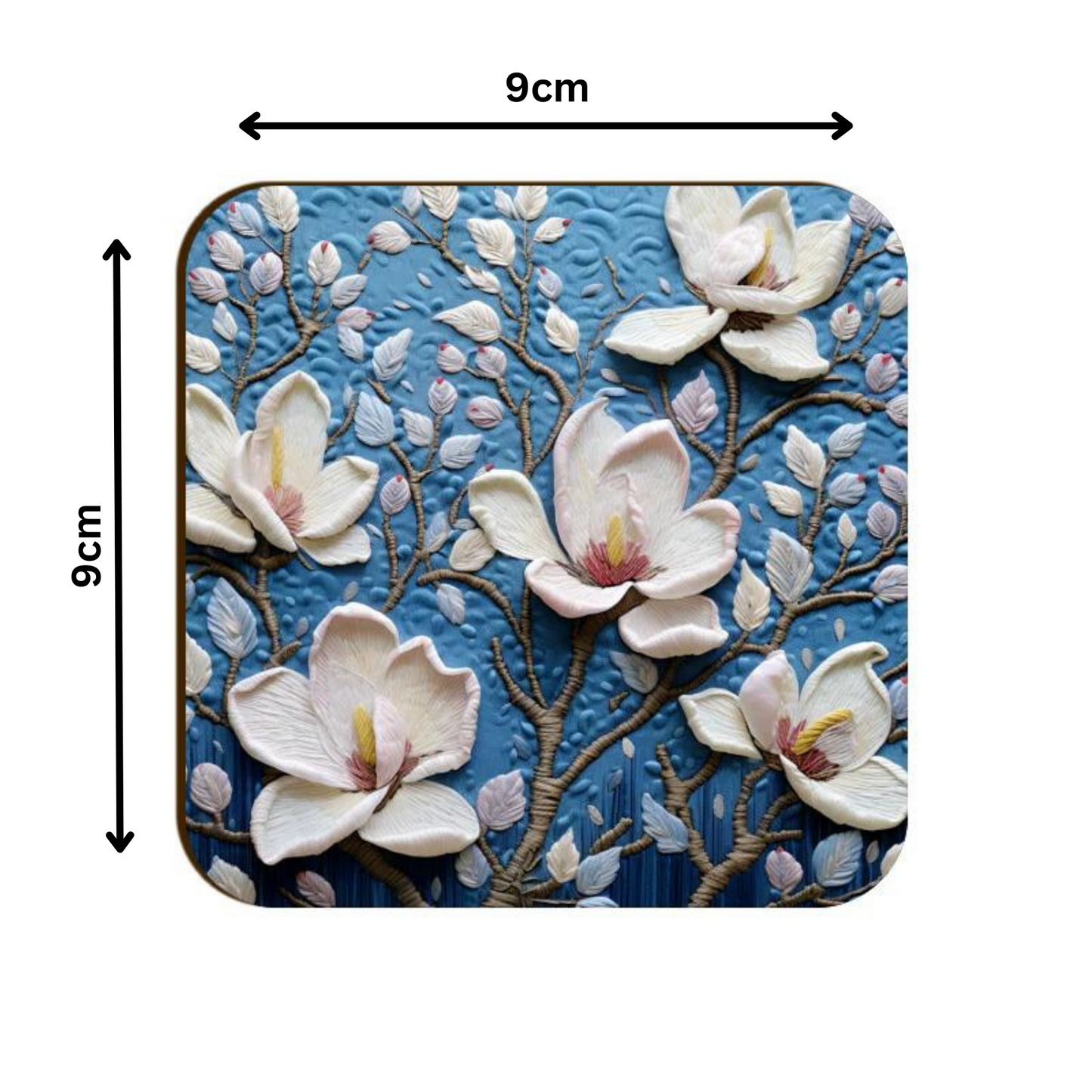 3D flowers Embroidery Design square coaster