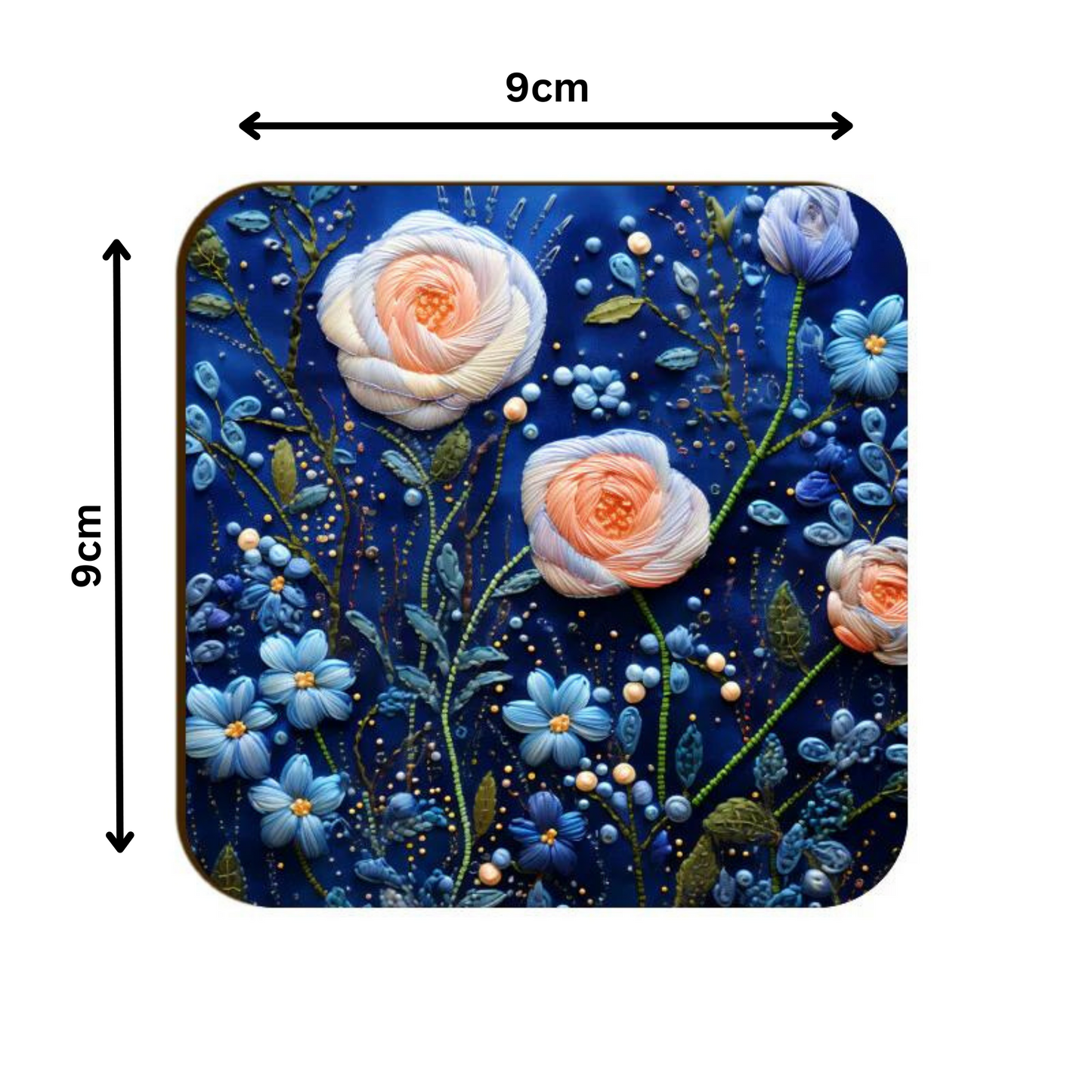 3D flowers Embroidery Design Square Coaster