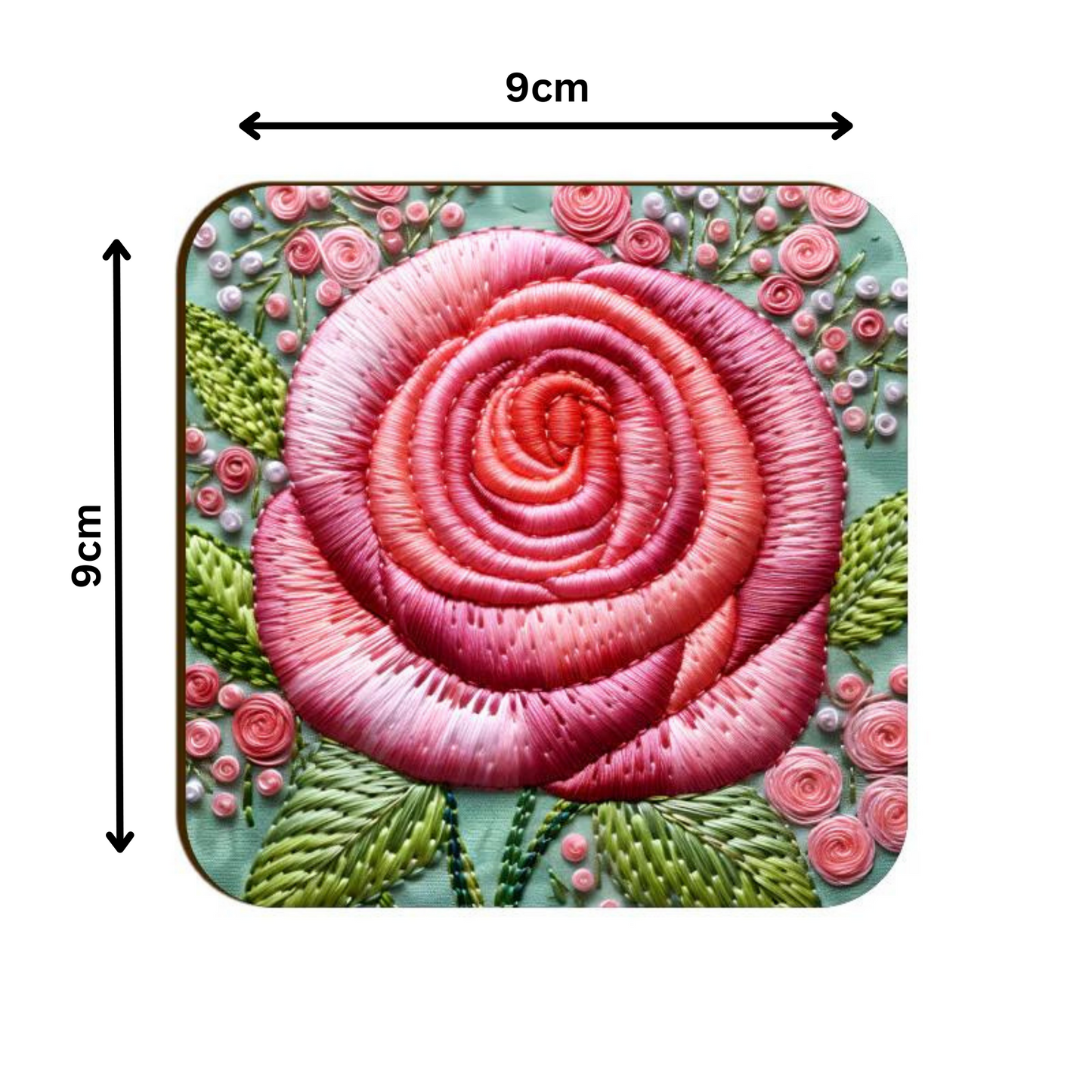 3D flowers Embroidery Design Square Coaster