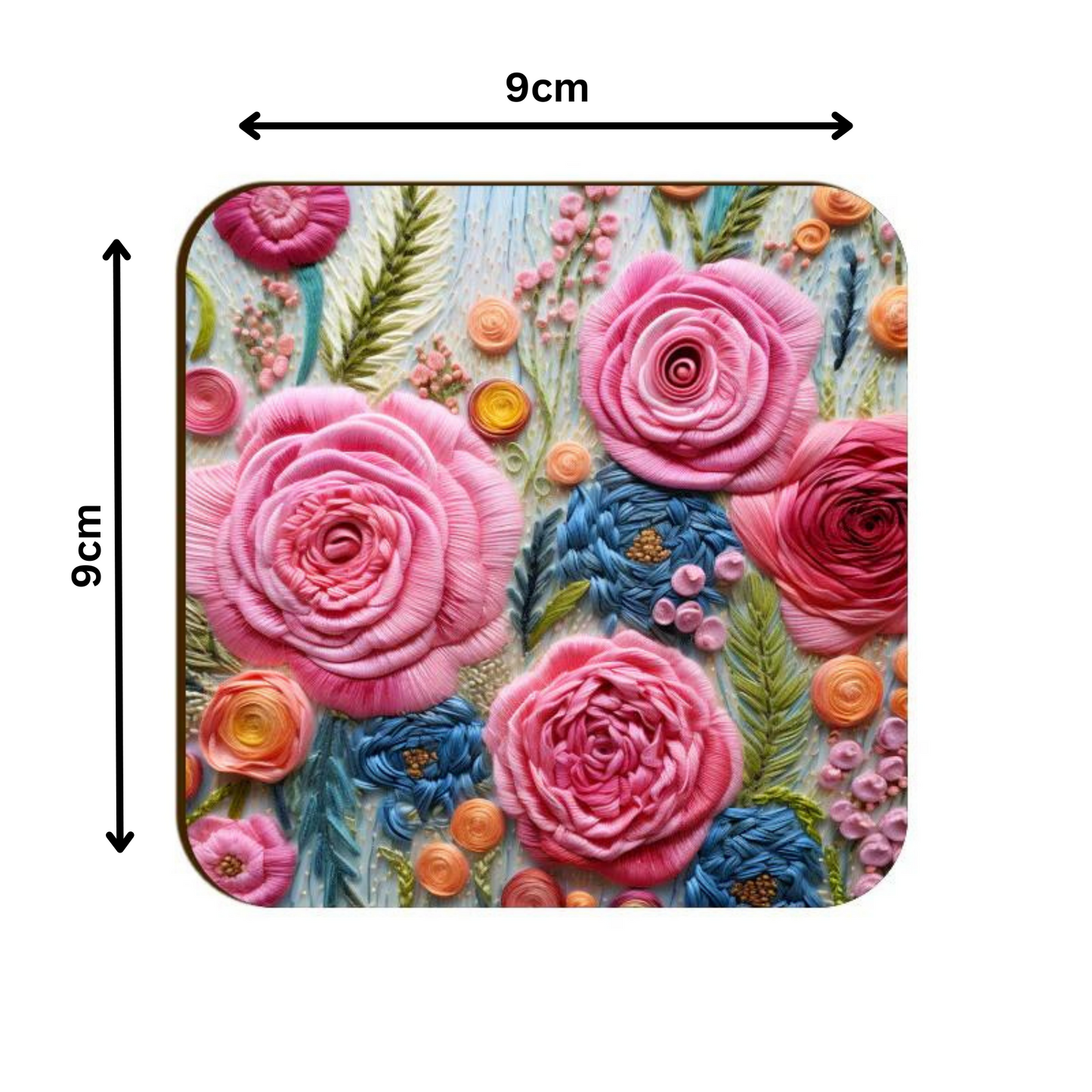 3D flowers Embroidery Design Square Coaster