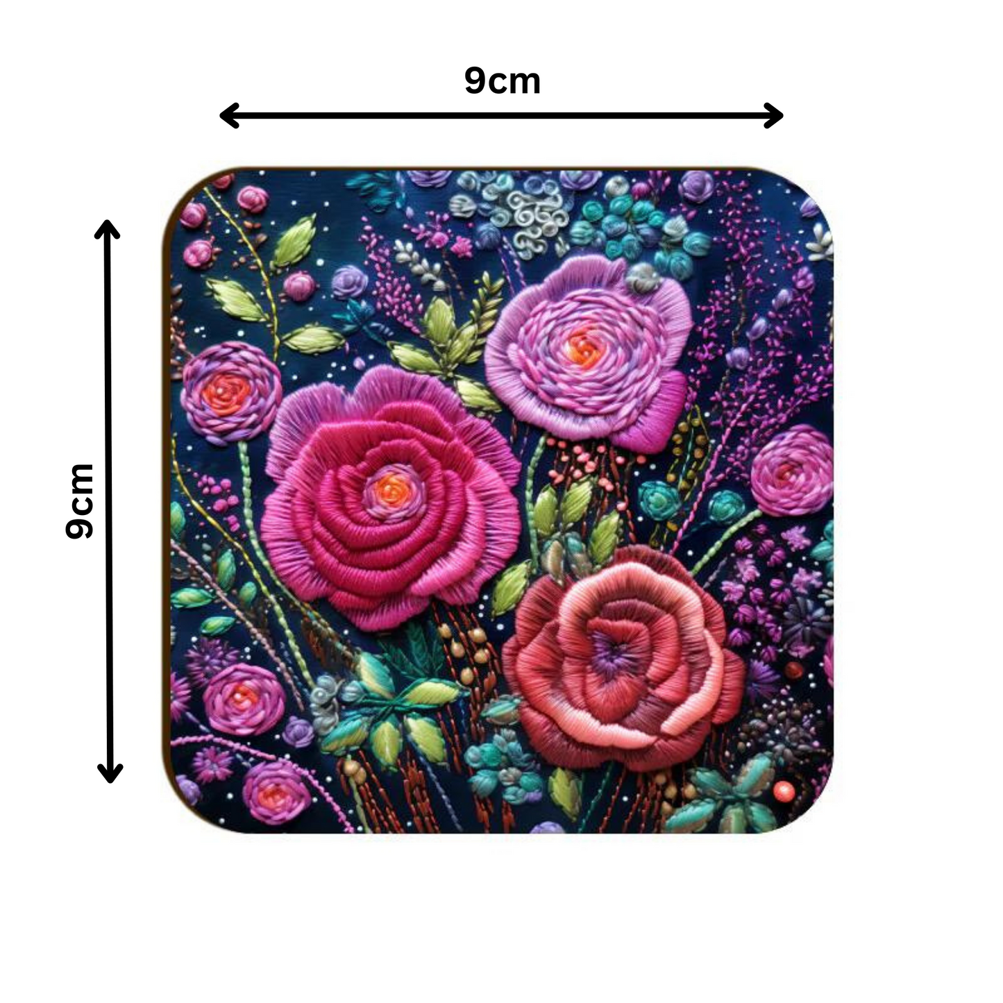 3D flowers Embroidery Design Square Coaster