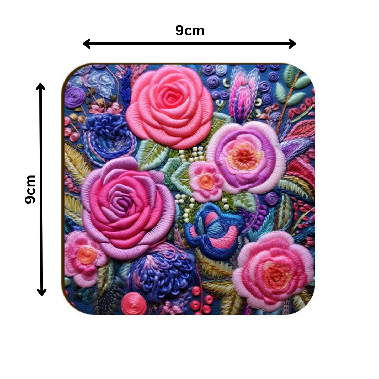 3D flowers Embroidery Design Square Coaster