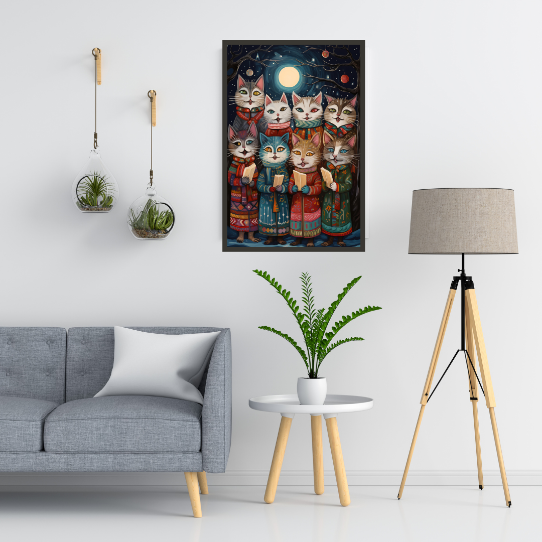 "Christmas Cat Caroling in Moonlight" Wall Art