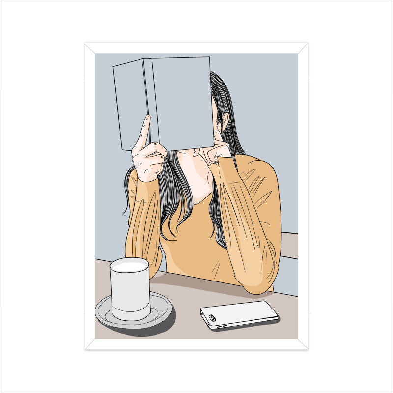 "A Girl reading a book in a Cafe" Wall Art