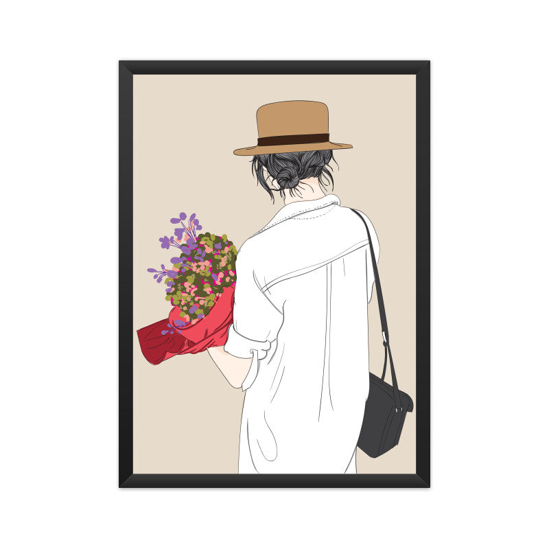 "A Girl holding flowers at a party" Wall Art