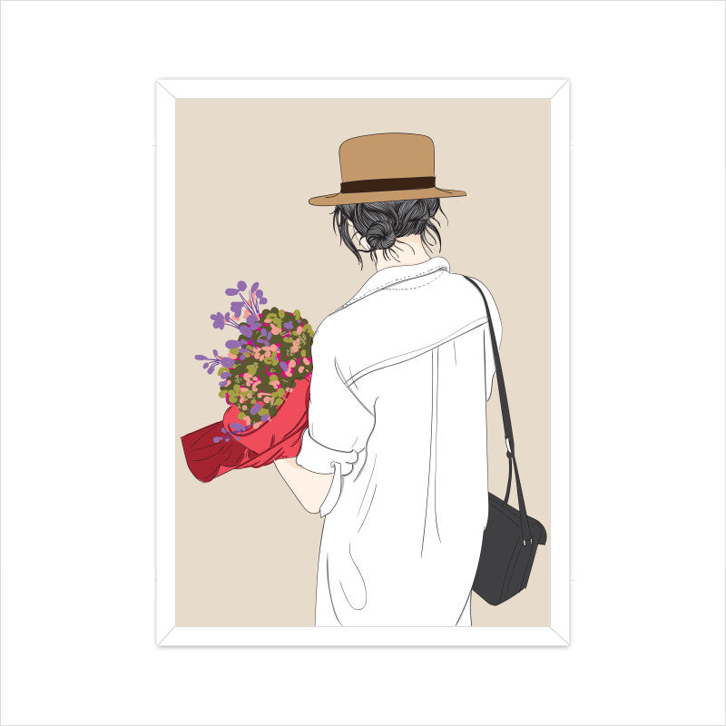 "A Girl holding flowers at a party" Wall Art